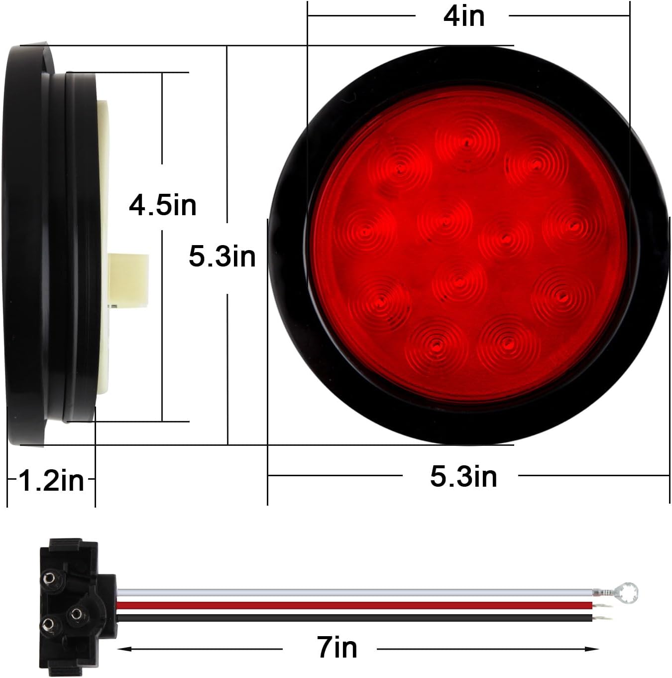 4" Inch Round Red Led Stop Turn Tail Lights