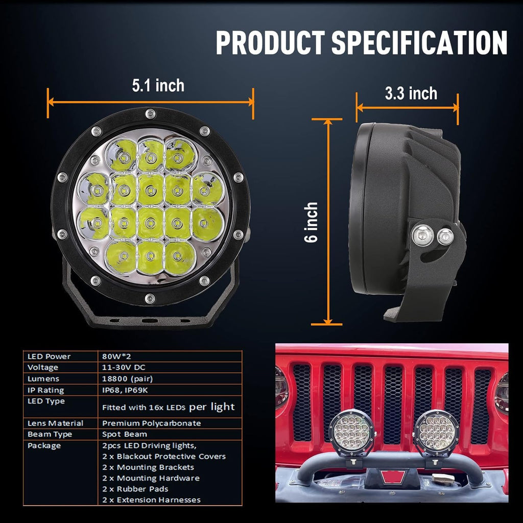 5 Inch Round Led Lights 160Wats (2pack)