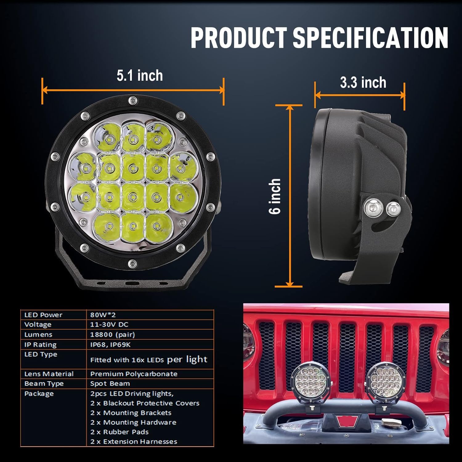 5 Inch Round Led Lights 160Wats (2pack)