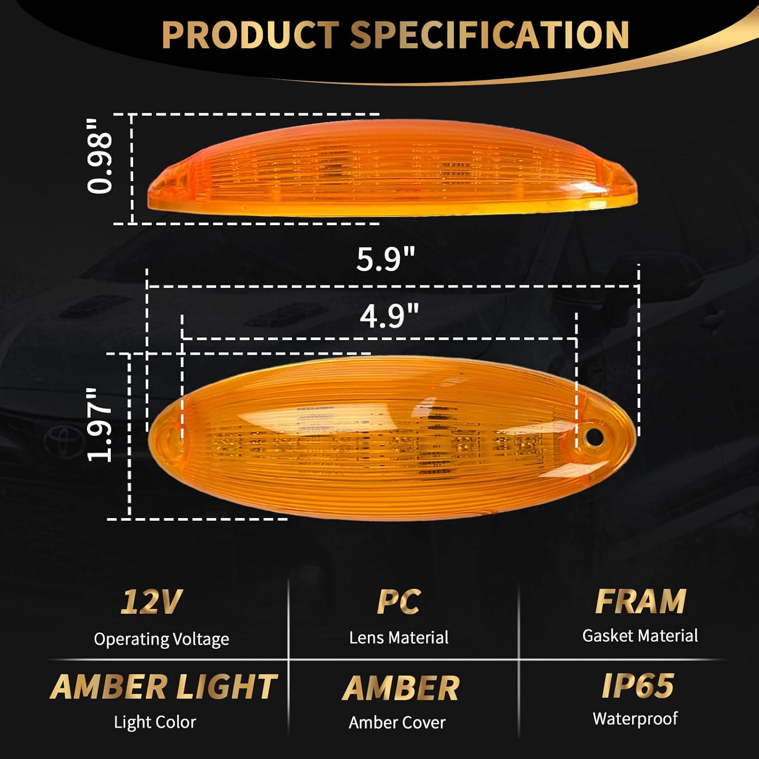 Amber LED Cab Marker Top Roof Running Lights  (5pack)