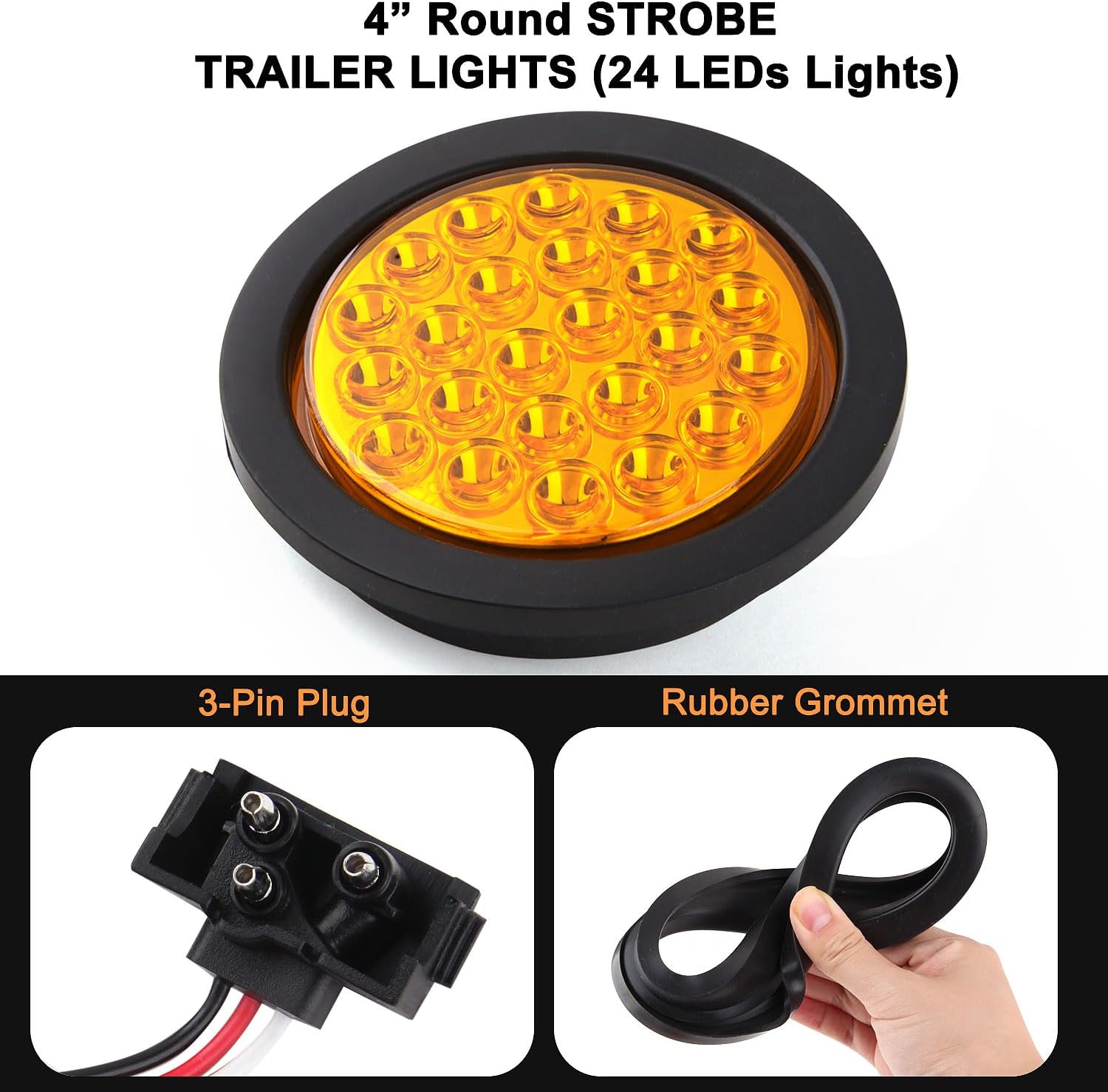 4'' Round Amber Strobe Light/ (1 pcs)