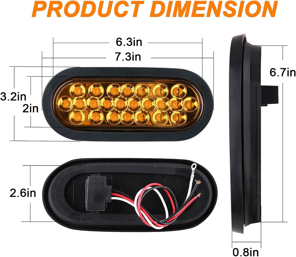 6" Inch Oval Led Strobe Lights Amber