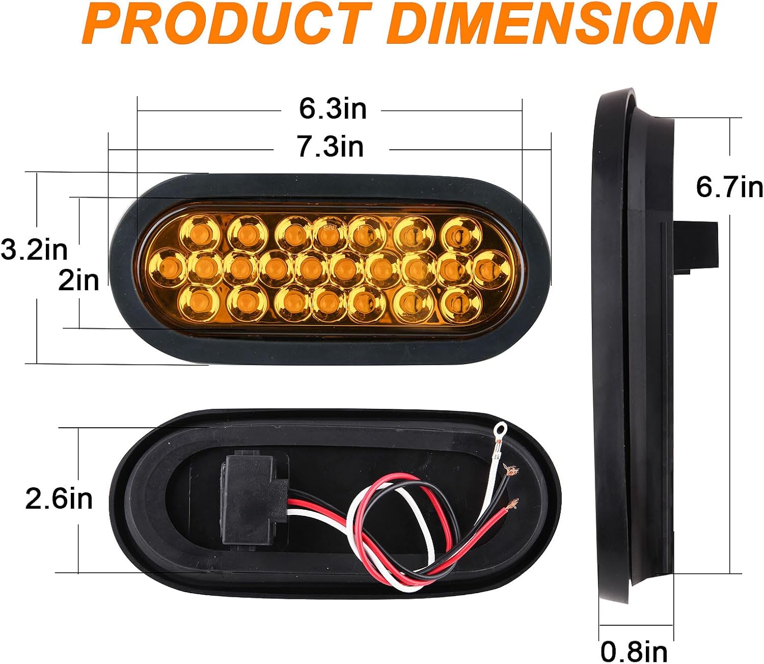 6" Inch Oval Led Strobe Lights Amber