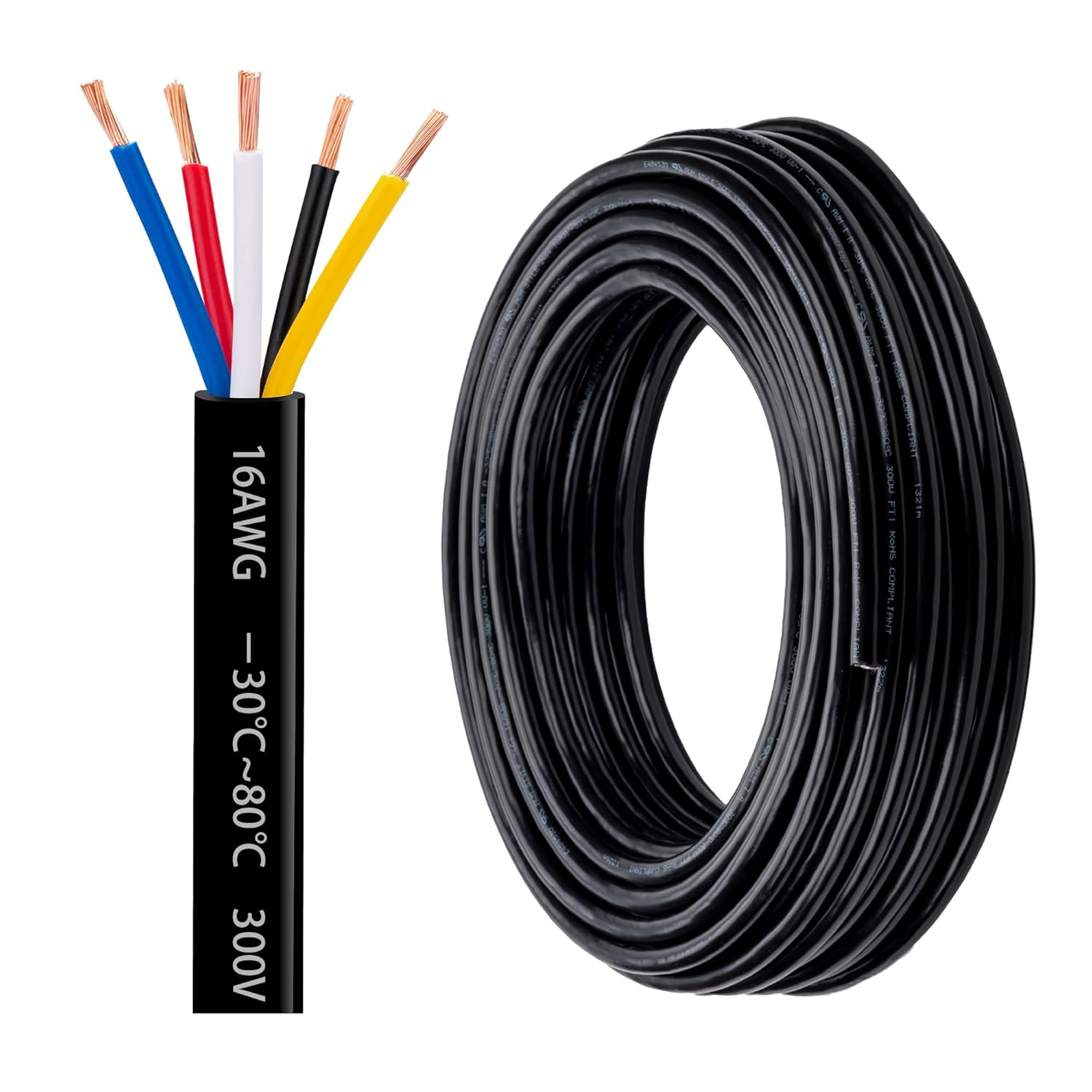 5 Conductor Electrical Wire 16AWG (50ft or $2.50 per ft)