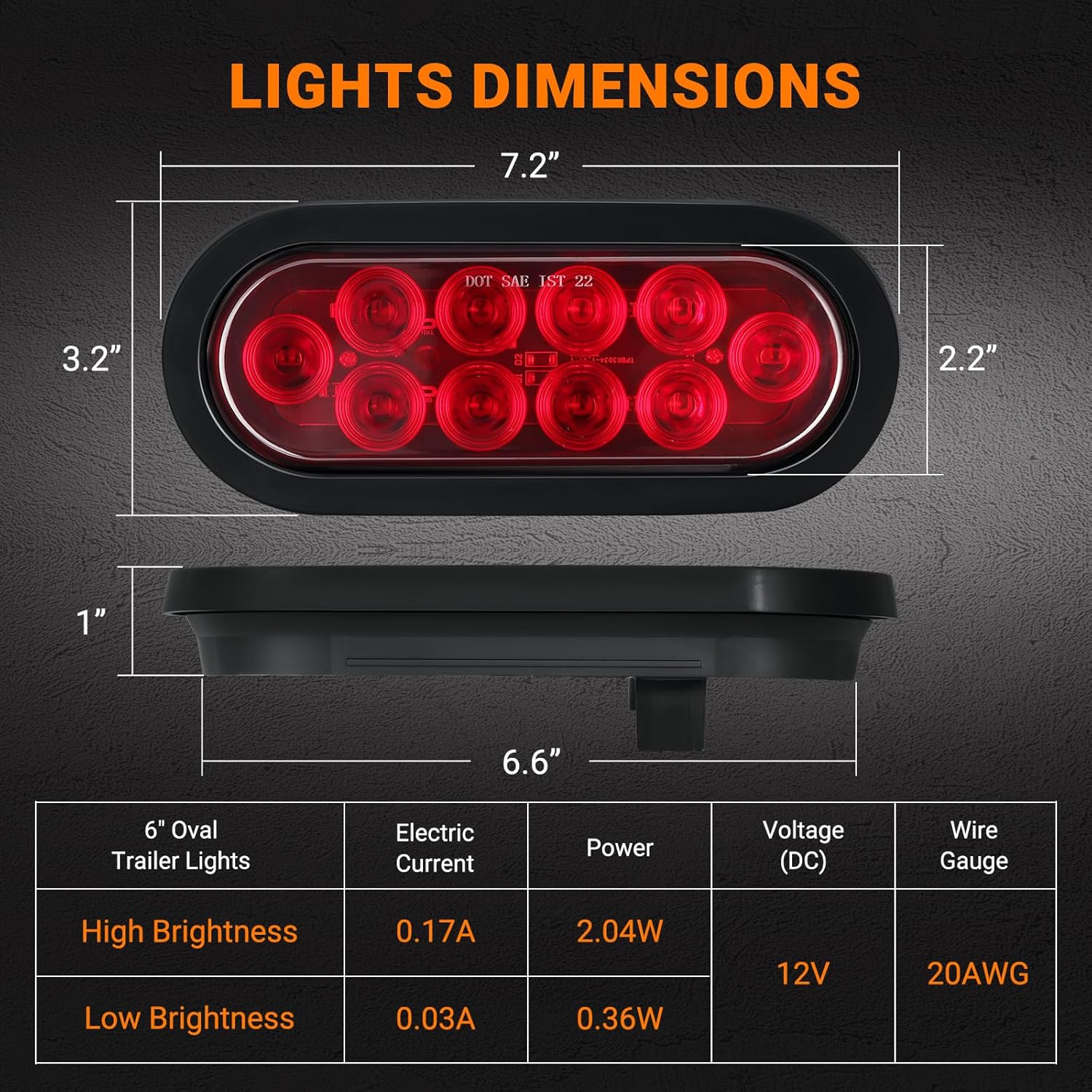 6 Inch Oval LED Red Light