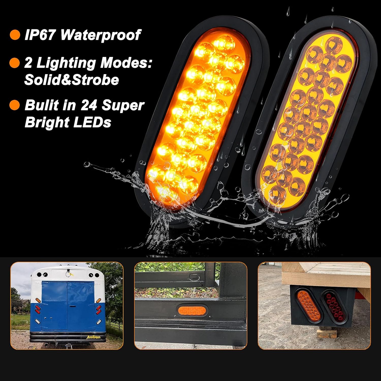 6" Inch Oval Led Strobe Lights Amber